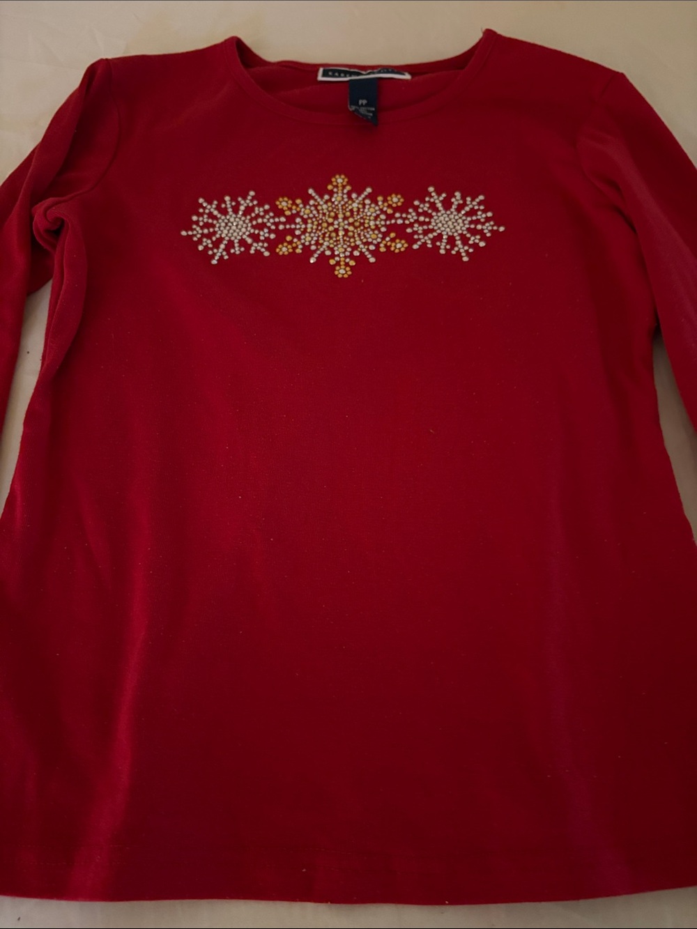 Karen Scott Red Long-Sleeve Jewel Snowflake Tee